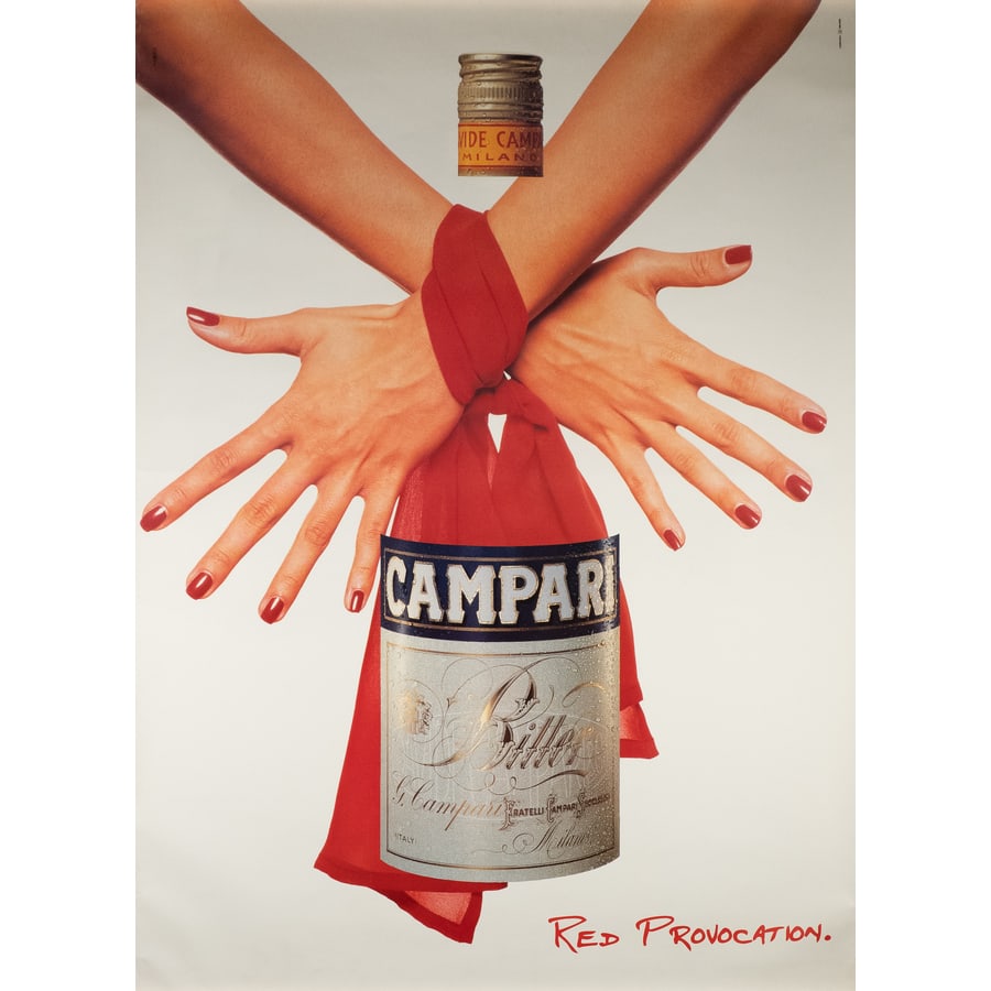 'Campari' [Dalla Serie Red]: [Red Provocation] Manifesto Bi-Facciale Offset [Non Telato] Advertising Campari Misure h 140 x L 100 cm Status Report B+ *** Manifesto di Recupero da 'Scroller o Scrolling Billboards' [o cartelloni a