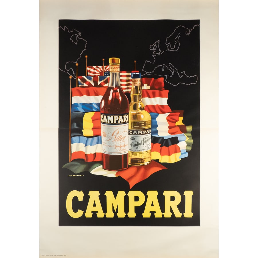 'Campari': Manifesto Offset [Telato] by Nanni Nino Edito Ripalta Industrie Grafiche, Milano Epoca 1959 ca. Misure h 200 x L 140 cm Status Report A