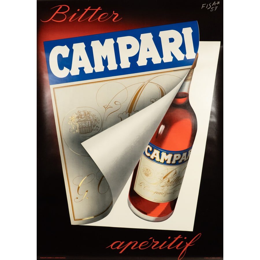 'Campari Bitter': Manifesto Offset [Non Telato] by Fisanotti Carlo Edito A. Trub & C., Aarau-Lugano Epoca 1958 ca. Misure h 127,5 x L 91,5 cm Status Report A- Colori Brillanti