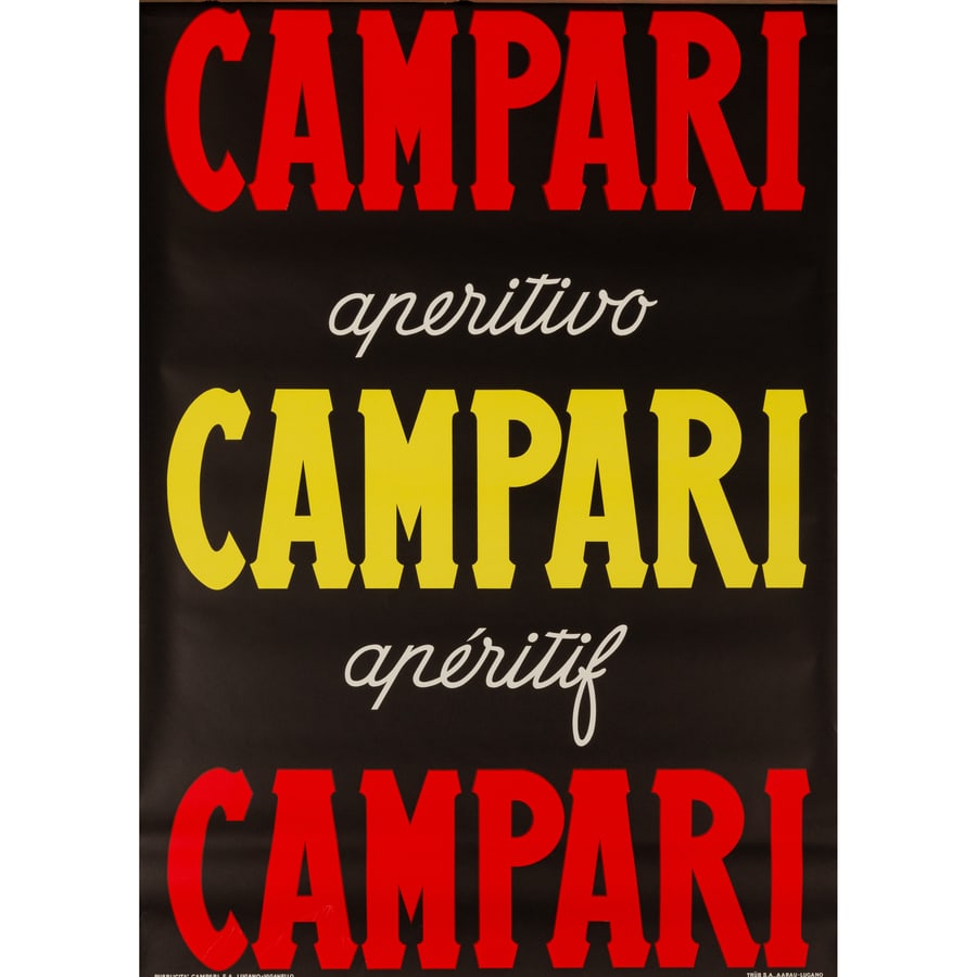 'Campari-Campari-Campari': Manifesto Serigrafia [Non Telato] Anonimo Edito A. Trub S.A., Aarau, Lugano Epoca 1960 ca. Misure h 128 x L 91 cm Status Report A-