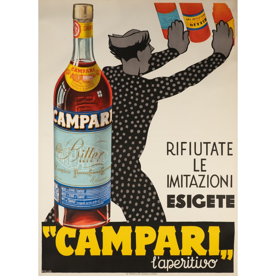 'Campari l'Aperitivo': Manifesto Litografia [Telato] by Koller Louis Edito A. Trub & Cia., Aarau-Lugano Epoca 1935 ca. Misure h 128 x L 91,5 cm Status Report A