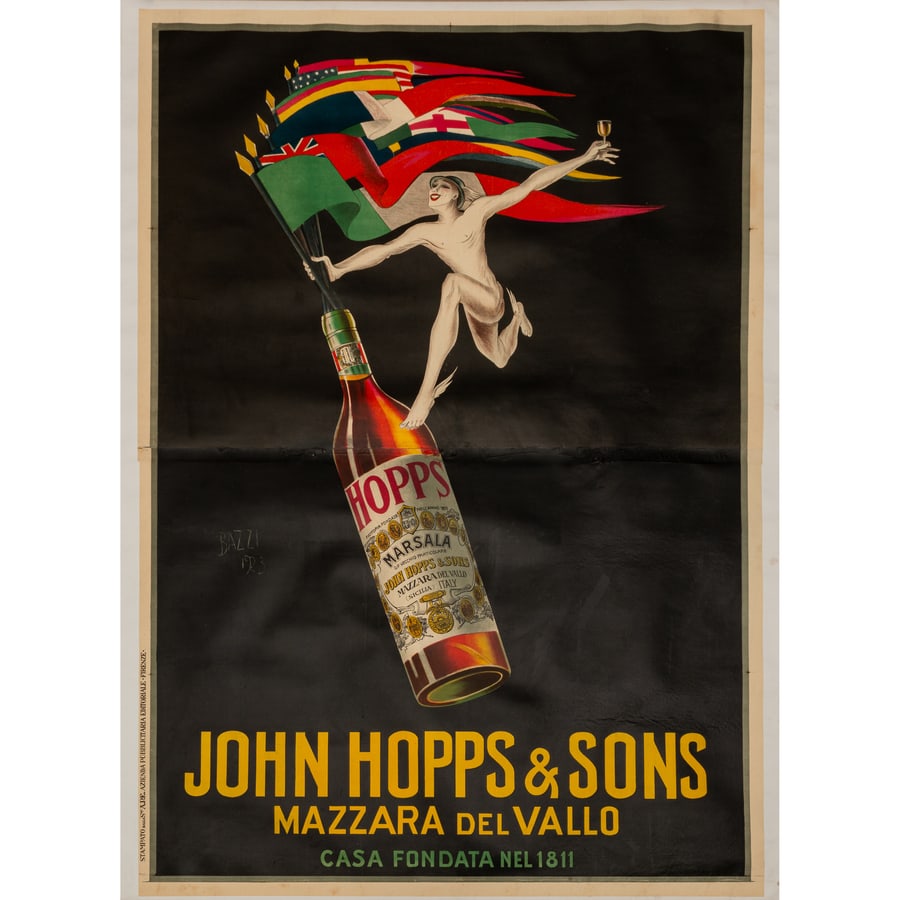 'John Hopps & Sons, Mazzara del Vallo': Manifesto Litografia [Telato] by Bazzi Mario Edito Azienda Pubblicitaria Editoriale [APE], Firenze Epoca 1925 ca. Misure h 198 x L 138 cm Status Report B