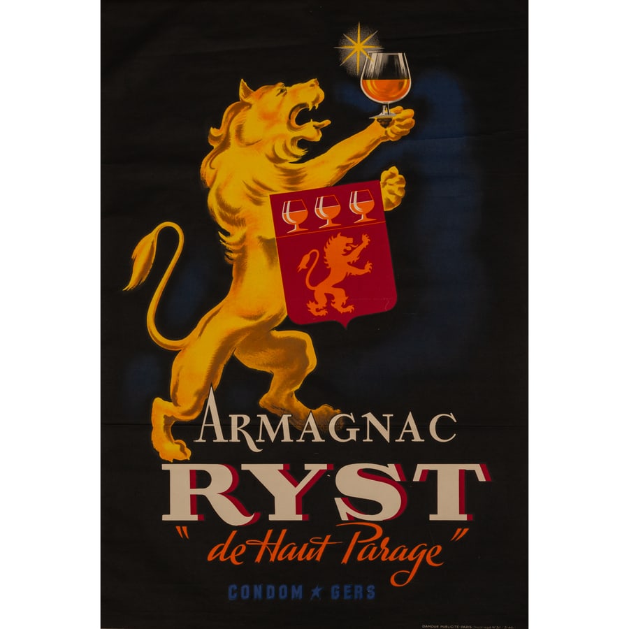 'Armagnac Ryst': Manifesto Litografia [Non Telato] Anonimo Edito Imprimerie Damour, Paris Epoca 1930 ca. Misure h 150 x L 100 cm Status Report B/A