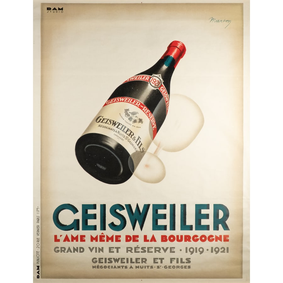 'Geisweiler': Manifesto Litografia [Non Telato] by Lajos Marton Edito DAM Studio Publicite, Paris Epoca 1935 ca. Misure h 159 x L 119 cm Status Report B/A