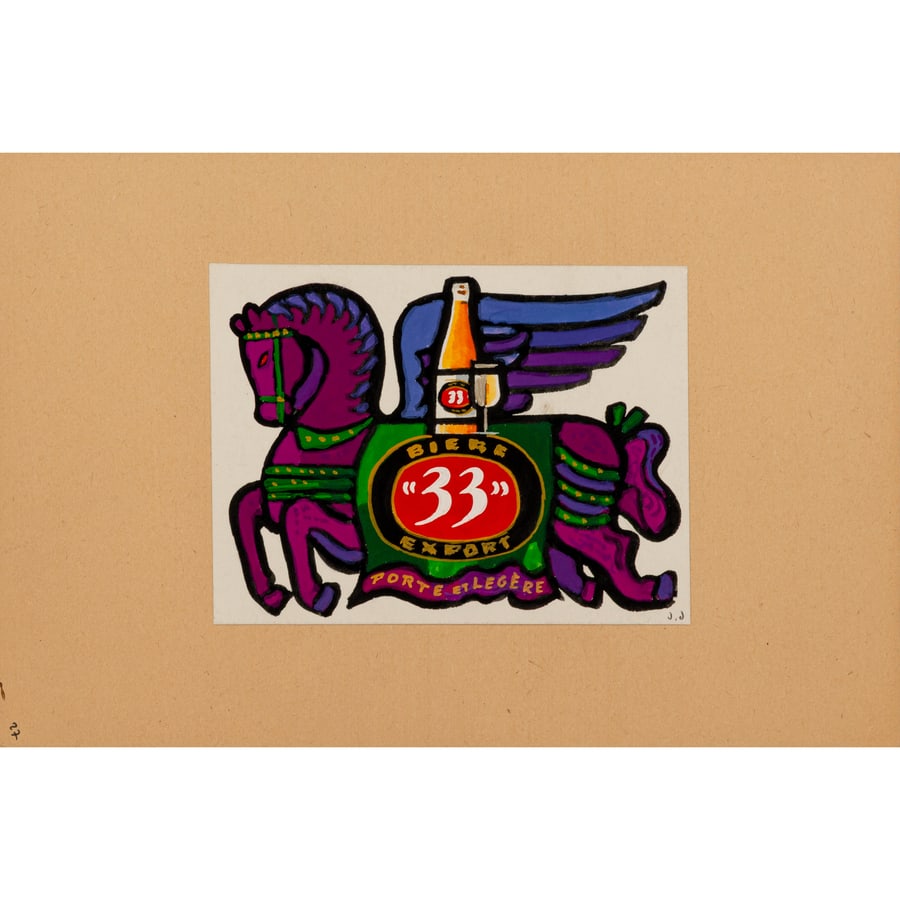 'Biere 33 Export' [3]: [Project Publicitaire] Nr. 3 Bozzetti Preparatori Pubblicitari Tecniche Miste Incollate su Cartoncino by Jacquelin Jean Monogrammati in Basso a Dx.: 'J.J.' A Tergo Publicite Hubert Baille, Paris Epoca