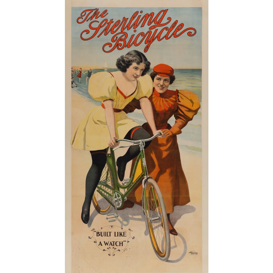 'The Sterling Bicycle': Manifesto Litografia [Telato] by Reckziegel Anton Edito The Strobridge Ltd. & C., NY Epoca 1899 ca. Misure h 193 x L 101,5 cm Status Report B *** Margine mancante Parte Inferiore mentre i Restanti