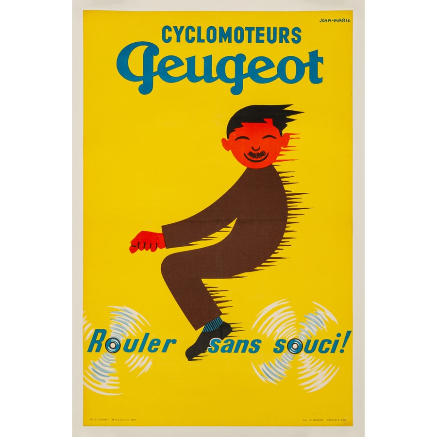 'Cyclomoteurs Peugeot': Manifesto Litografia [Telato] by Jean-Marie Edito Imprimerie S.A. Courbet, Paris Epoca 1960 ca. Misure h 119 x L 79 cm Status Report B/A