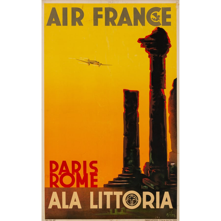 'Air-France, Paris-Rome, Ala Littoria': Manifesto Litografia [Telato] by Solon Albert Edito France-Affiches, Paris Epoca 1939 ca. Misure h 99,5 x L 61,5 cm Status Report B