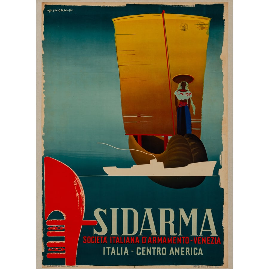 'Sidarma, Venezia': Manifesto Litografia [Telato] by Riccobaldi Giuseppe Edito SAIGA già Barabino & Graeve, Genova Epoca 1949 ca. Misure h 99 x L 69,5 cm Status Report A/B