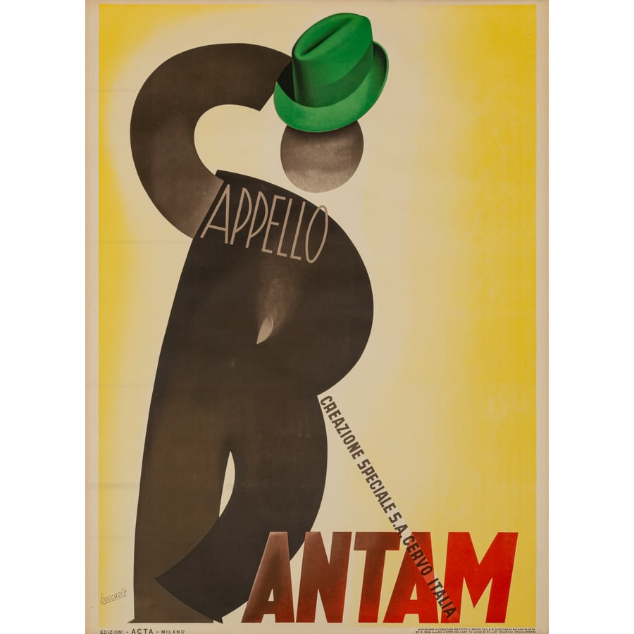 'Cappello Bantam': Manifesto Litografia [Non Telato] by Boccasile Gino Edito ACTA, Milano Epoca 1938 Misure h 140 x L 100 cm Status Report B/A