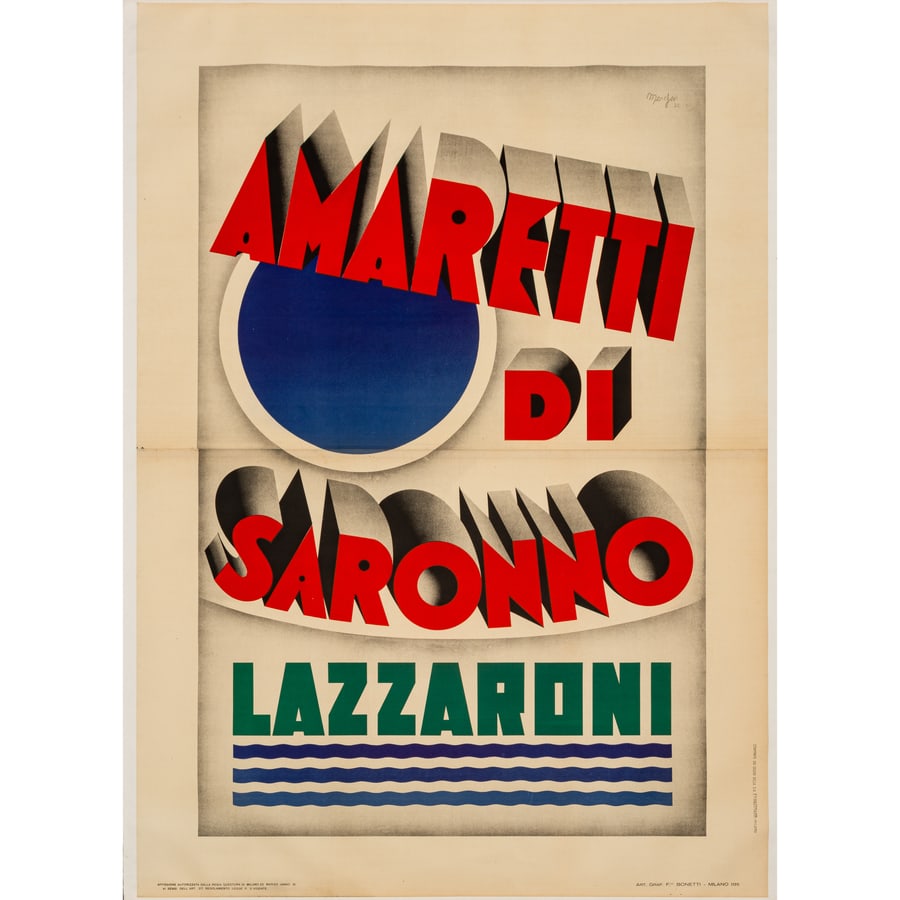 'Amaretti di Saronno, Lazzaroni': Manifesto Litografia [Telato] by Marchesi Edito Arti Grafiche F.lli Bonetti, Milano Epoca 1933 ca. Misure h 200 x L 140 cm Status Report B/A