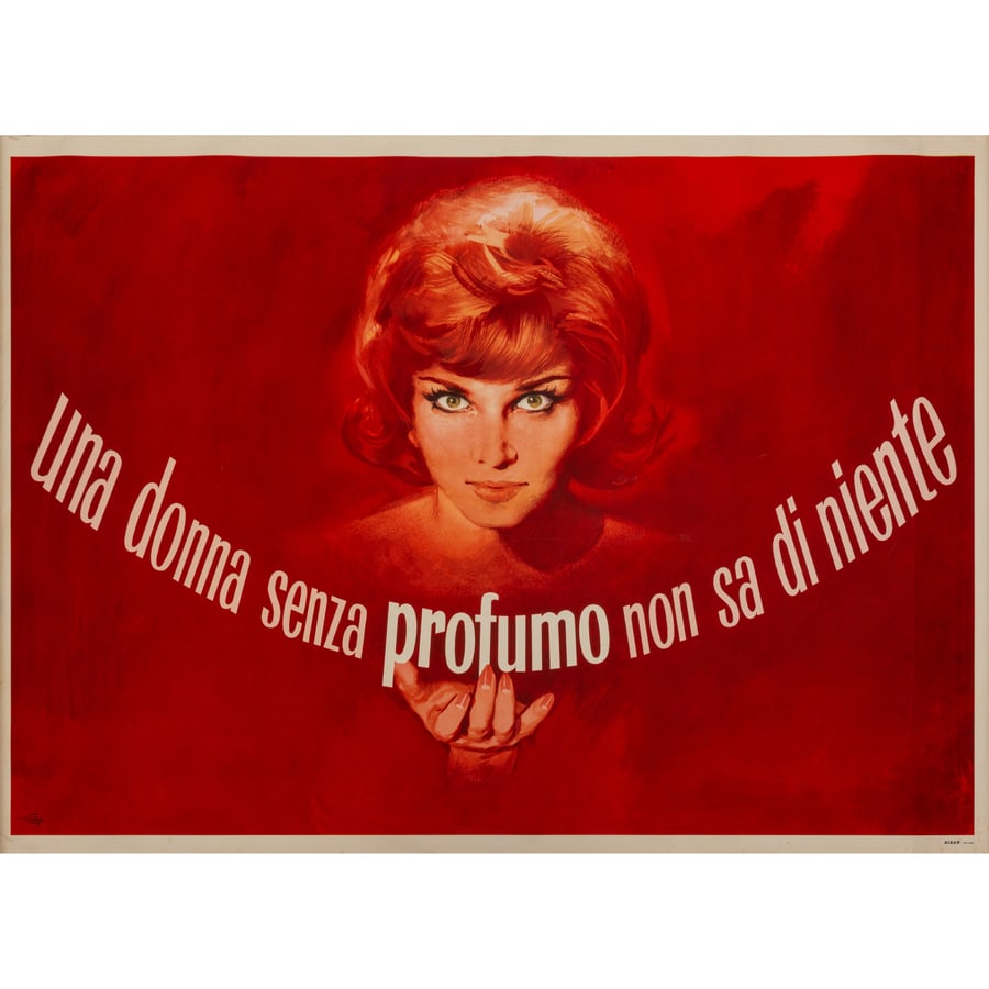 'Una Donna Senza Profumo Non Sa di Niente': [Profumo della Femminilità] Manifesto Offset [Non Telato] by Studio Cej Edito SISAR, Milano Epoca 1960 ca. Misure h 100 x L 140 cm Status Report B
