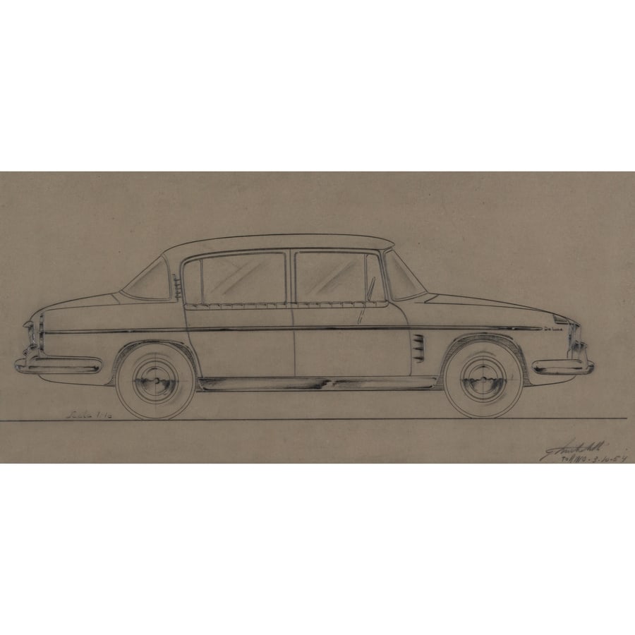 'Autovetture' [2]: Nr. 2 Progetti per Autovettura Matita / Inchiostro su Carta - Scala 1:10 Firmati in Basso a Dx.: 'G. Michelotti, 28_09_1954, Torino' 'G. Michelotti, 03_10_1954, Torino' Misure senza Cornice: 23 x 51