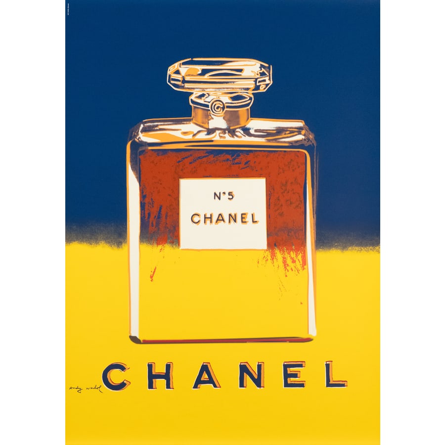 'Chanel' [Yellow]: Manifesto Ornamentale Serigrafia by Warhol Andy [After] Epoca Anni 2000 Misure h 100 x L 70 cm [Formato 1F] Condizioni A