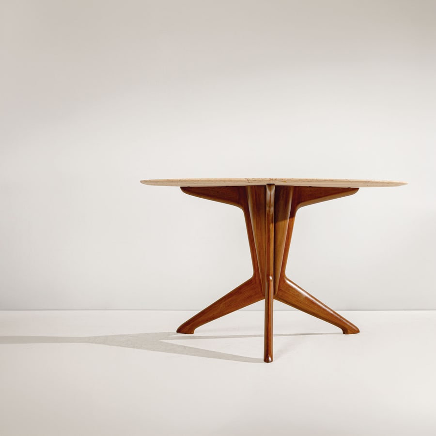 ICO & LUISA PARISI: Tavolo. Legno, marmo. Produzione Fratelli Rizzi anni '50. cm 78x129 A TABLE BY I. & L. PARISI R. Lietti, Ico Parisi. Design. Catalogo ragionato 1936-1960, Silvana Editoriale, 2017, p. 272. Buone condi