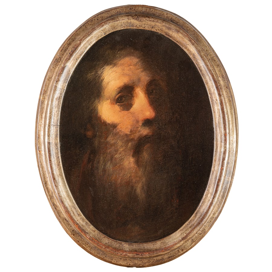 FRANCESCO MAFFEI: (Vicenza, 1605 circa - Padova, 1660) Teste di carattere Olio su tavola ovale, cm 35,2X25,5 (2) Provenienza: Milano, collezione privata La formazione di Francesco Maffei avviene a Vicenza con