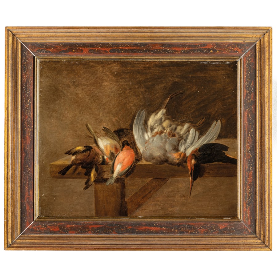 ALEXANDER ADRIAENSSEN: (Anversa, 1587 - 1661) Cacciagione Firmato in maniera indistinta in basso al centro Olio su tela, cm 41X51,7 Lotto senza riserva Provenienza: Roma, collezione privata Adriaenssen fu un celebre