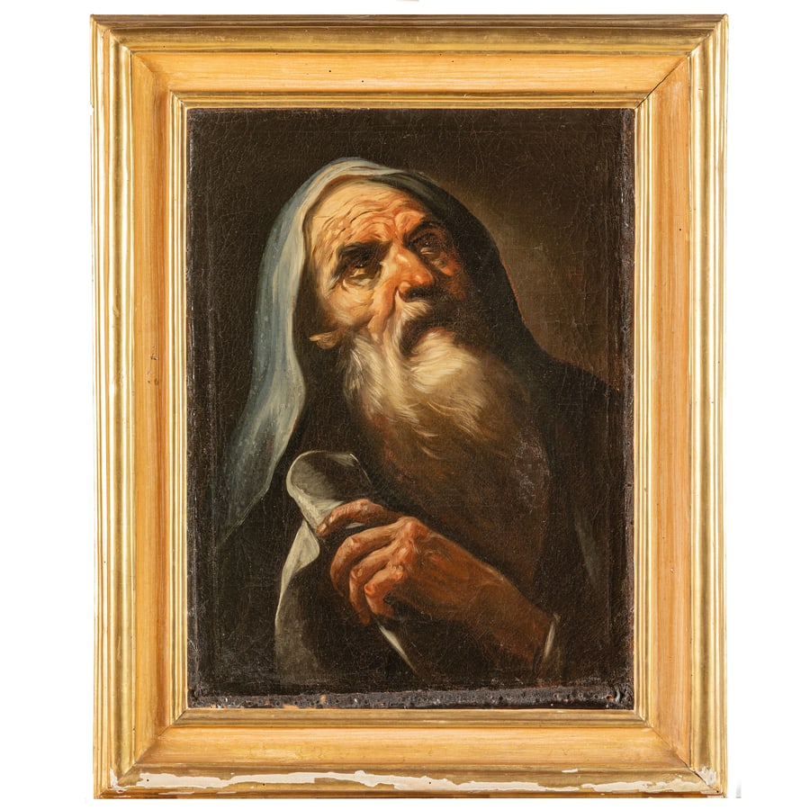 GIACINTO BRANDI: (Poli, 1623 - Roma, 1691) Profeta Olio su tela, cm 68X50,8 Iscritto 'Brandi' sul verso della tela. Provenienza: Collezione privata Genova, Wannenes, 3 marzo 2016, lotto 1267 (come Giacinto Brandi) Spo