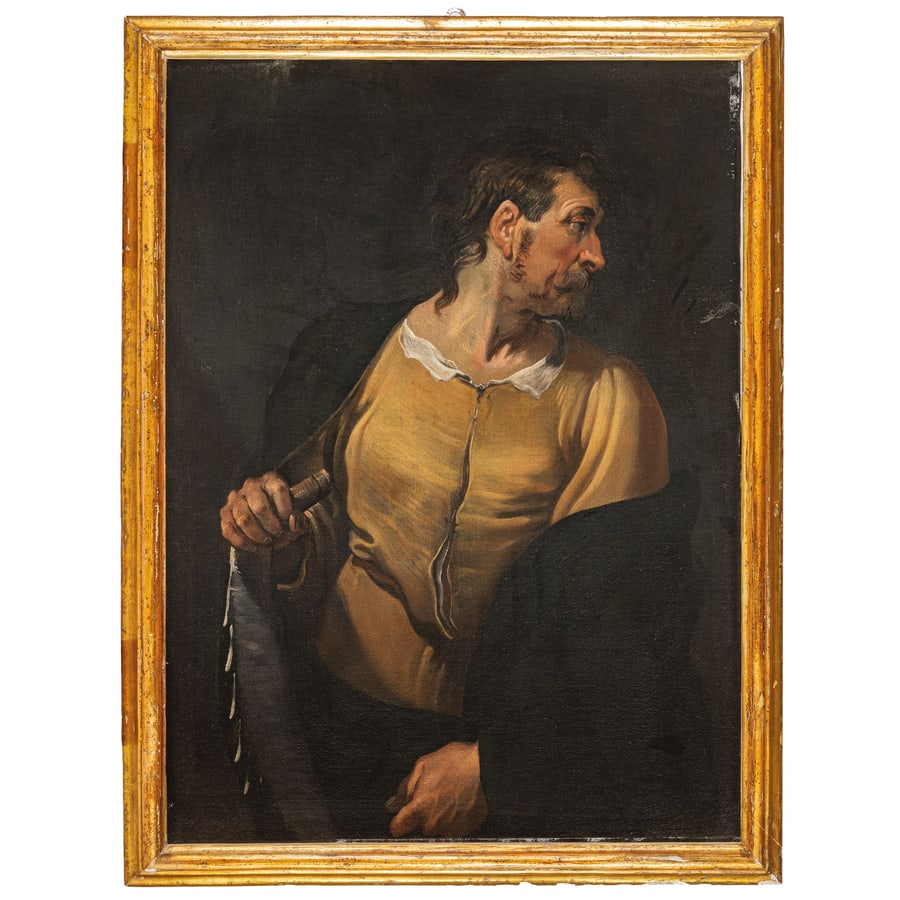 PITTORE ATTIVO IN VENETO NEL XVII-XVIII SECOLO: San Simone apostolo Olio su tela, cm 112,5X82,5 Già attribuita a Pietro Novelli da Didier Bodart, l'opera si riconduce a un autore attivo in Veneto.