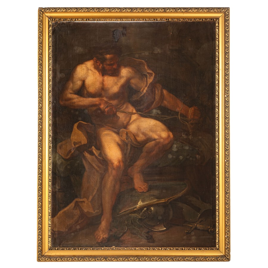 PITTORE DEL XVII-XVIII SECOLO: Ercole Olio su tela, cm 173X126,7