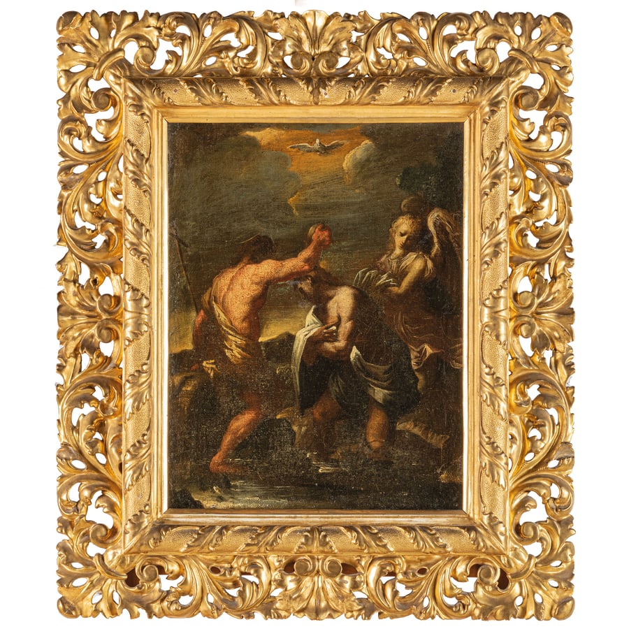 ANTONIO LAGORIO: (attivo a Parma nella seconda metà del XVII secolo) Battesimo di Gesù Olio su tela, cm 47,5X36,9 Provenienza: Collezione privata Genova, Wannenes Art Auctions, 30 novembre 2016, lotto 411
