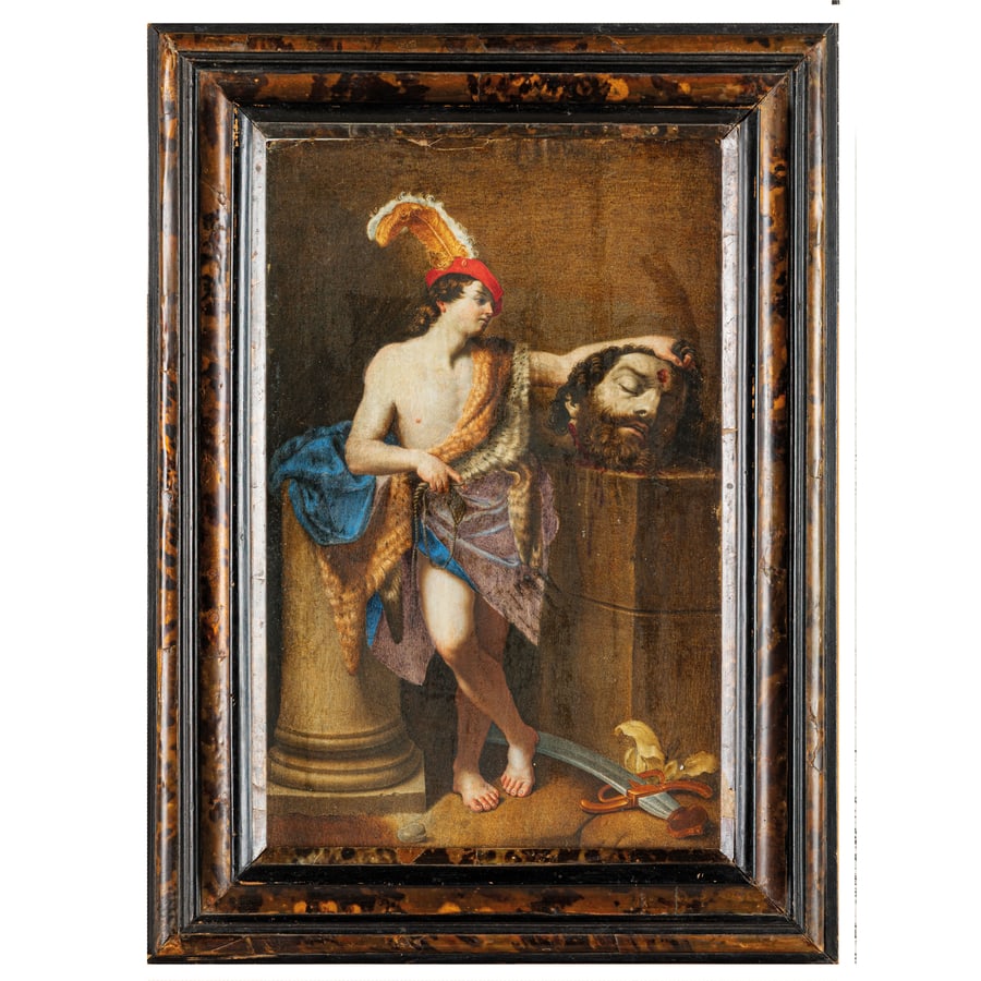 PITTORE DEL XIX SECOLO: Davide Tempera su carta applicata su tavola, cm 46,3X29,6