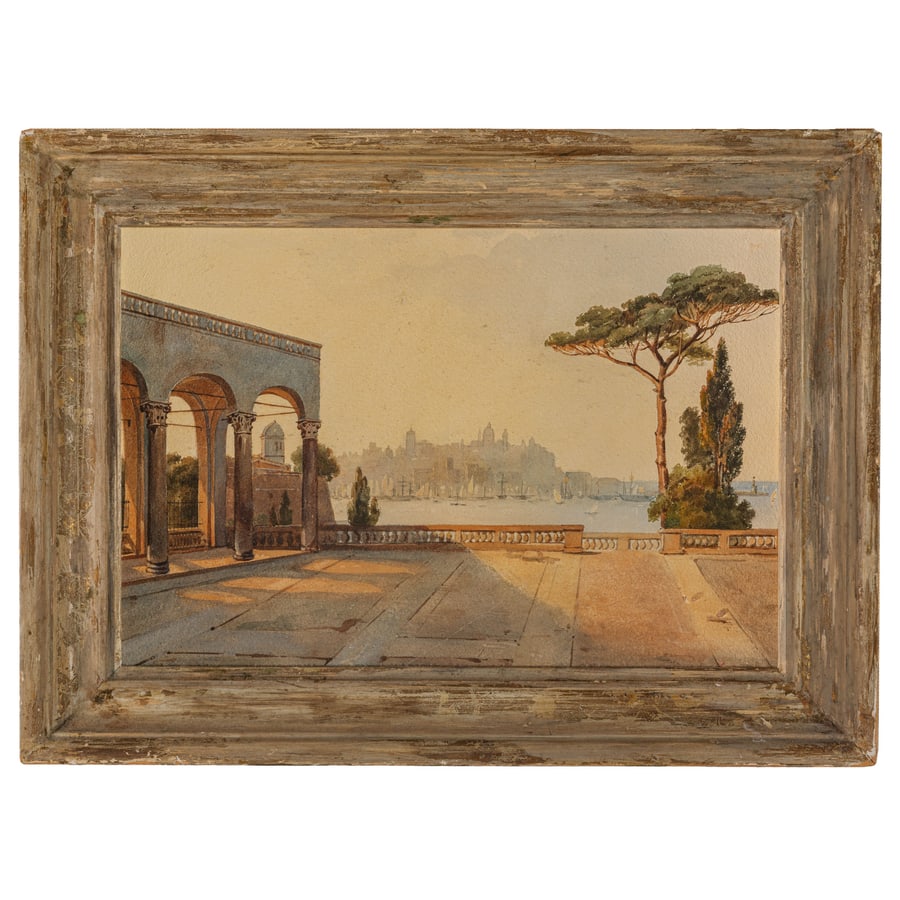 LUIGI VILLENEUVE (attr. a): (attivo nel XIX secolo) Veduta di Genova da Palazzo Doria Acquerello su carta, cm 23,3X34,2 Provenienza: Collezione privata