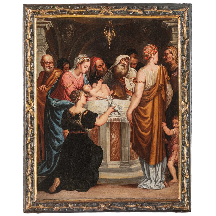 PITTORE CREMONESE DEL XVI-XVII SECOLO: Circoncisione Olio su tela, cm 74X60