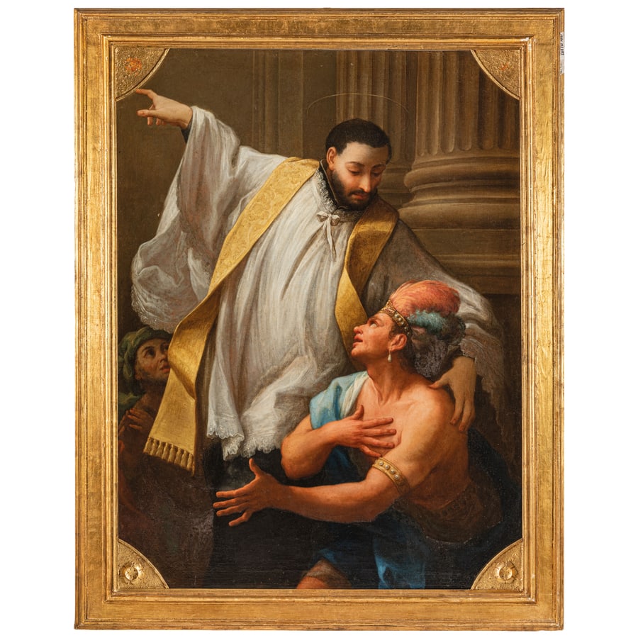 SEBASTIANO CONCA (?): (Gaeta, 1680 - Napoli, 1764) San Francesco Saverio Olio su tela, cm 148,5X112 Provenienza: Mercato antiquario (2011) Monaco, Hampel, 8 dicembre 2022, lotto n. 400 (come Sebastiano Conca) Bibliografia: