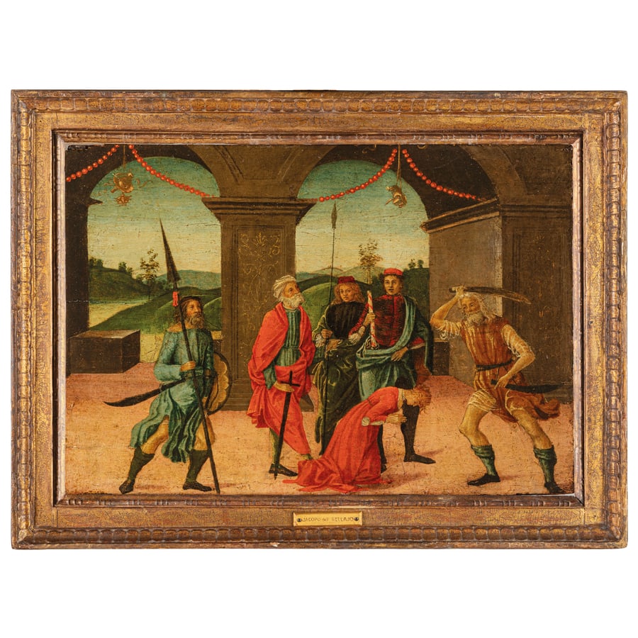 VINCENZO DI ANTONIO FREDIANI: (Lucca, 1476 - 1505) Martirio Olio su tavola, cm 39X56 Provenienza: Londra, Colnaghi Gallery (1943, come Jacopo del Sellaio/cfr Burlington Magazine, dicembre 1943) Roma, Christie's, 9 dicembre 1997,