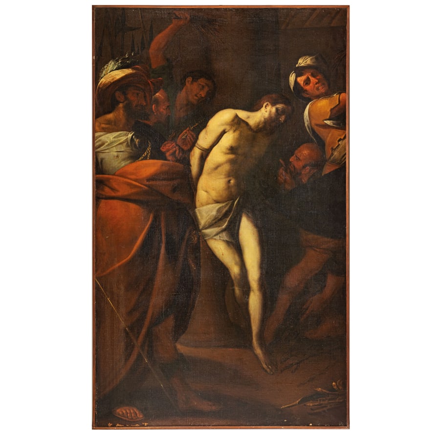 MELCHIORRE GHERARDINI: (Milano, 1607 - 1668) Flagellazione Olio su tela, cm 187,5X113 Provenienza: Milano, Chiesa di Santa Maria del Giardino Milano, collezione Giovanni Testori Milano, Finarte, 6 maggio 1971, lotto 42