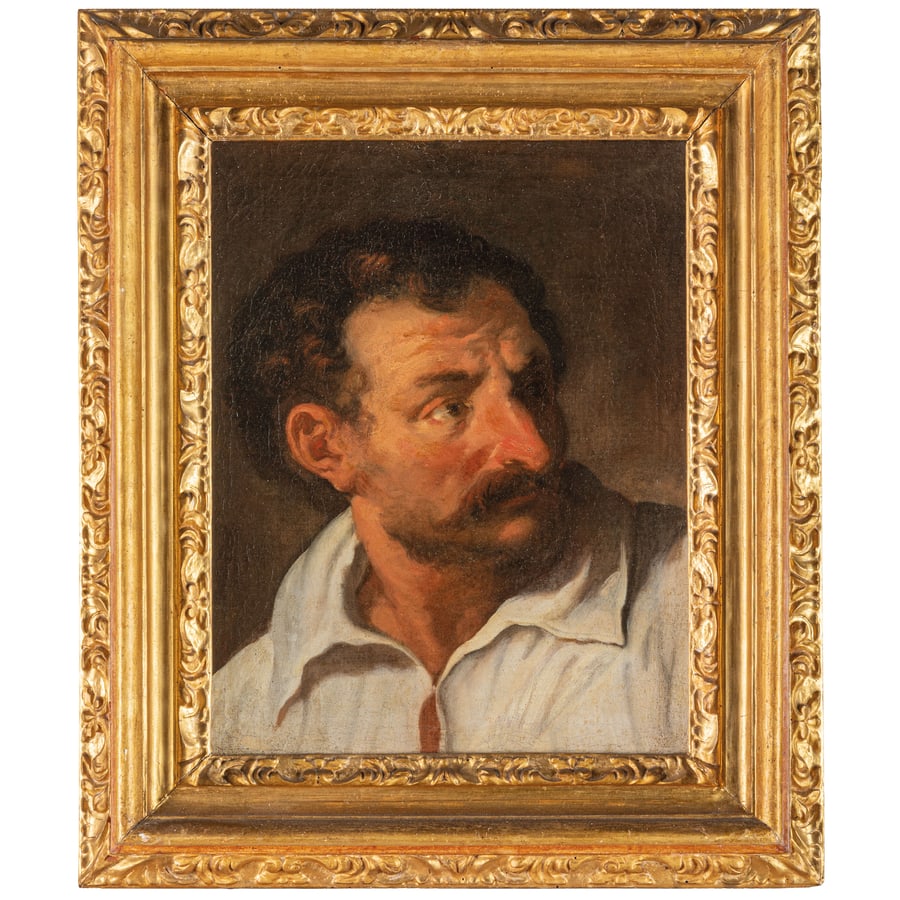 PIETRO MUTTONI detto PIETRO DELLA VECCHIA (attr. a): (Venezia, 1603 - Vicenza, 1678) Studio di testa Olio su tela, cm 45,5X35,5 Provenienza: Milano, collezione privata Allievo del Padovanino, Pietro Muttoni, fu una personalità complessa ed attenta