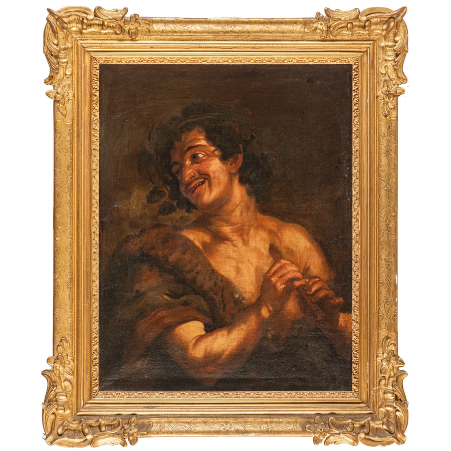 PITTORE FIAMMINGO DEL XVII-XVIII SECOLO: Satiro Olio su tela, cm 75X61,5 Quello che possiamo per ora trarre osservando questa tela è la sua probabile esecuzione da parte di un autore di origini nordiche, verosimilmente fiamminghe. Lo