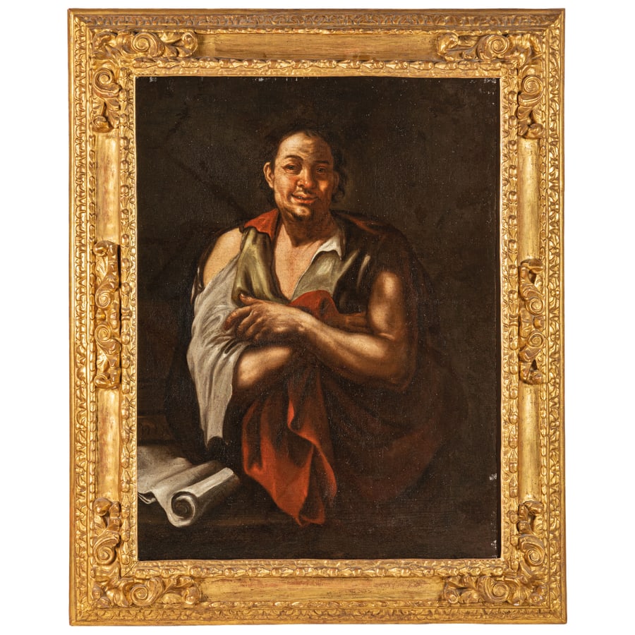PITTORE NAPOLETANO DEL XVIII SECOLO: Filosofo Olio su tela, cm 125X95 Provenienza: Collezione privata