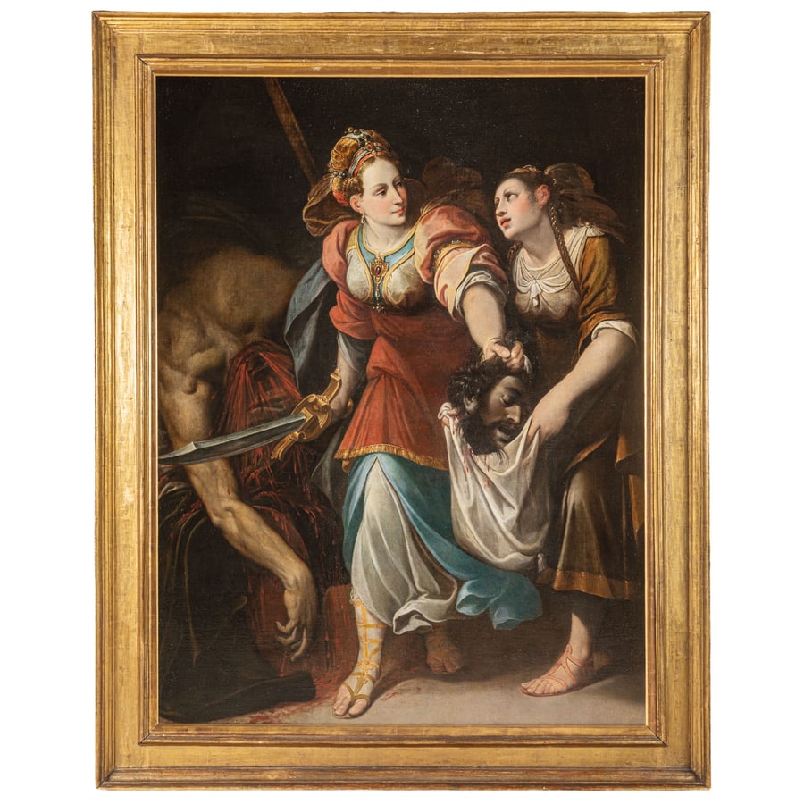 CAMILLO PROCACCINI: (Parma, 1561 - Milano, 1629) Giuditta e Oloferne Olio su tela, cm 181,5X138 Figlio del pittore bolognese Ercole Procaccini, Camillo si formò nella bottega paterna e la sua prima opera nota, ora