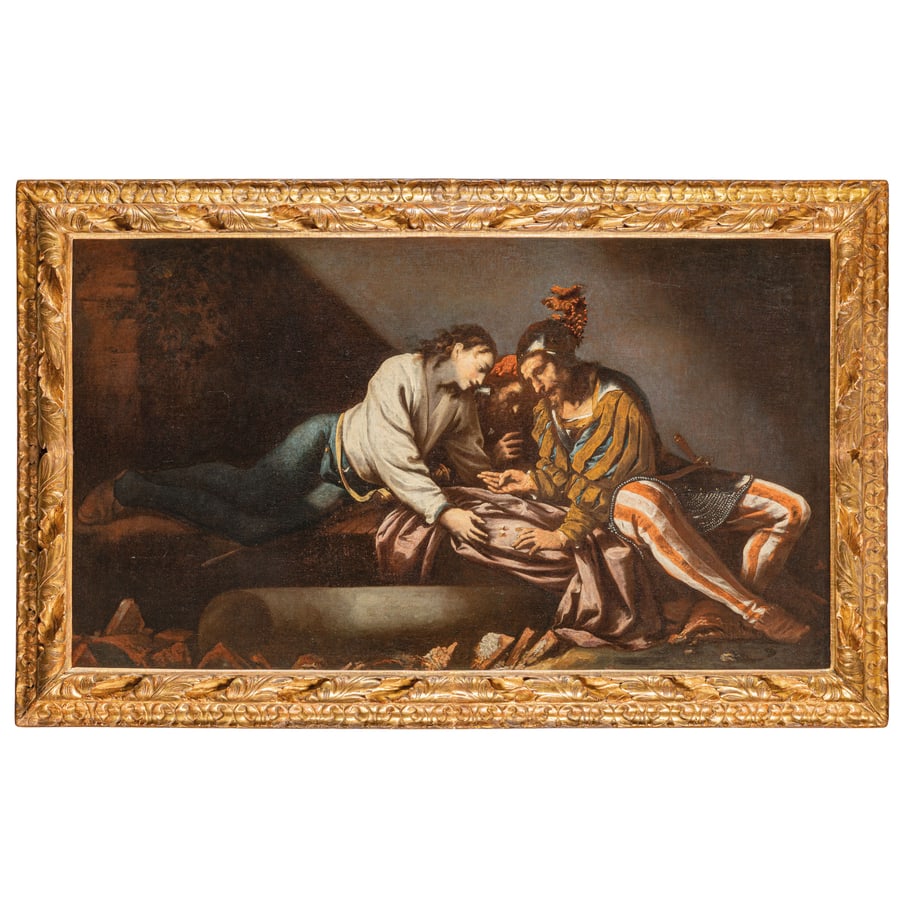 PIETRO MUTTONI detto PIETRO DELLA VECCHIA: (Venezia, 1603 - Vicenza, 1678) Soldati che giocano a dadi Olio su tela, cm 76X132 Provenienza: Firenze, Pandolfini, 1 marzo 2022, lotto 109 (come Pietro della Vecchia) Allievo del Padovanino, Pietro 