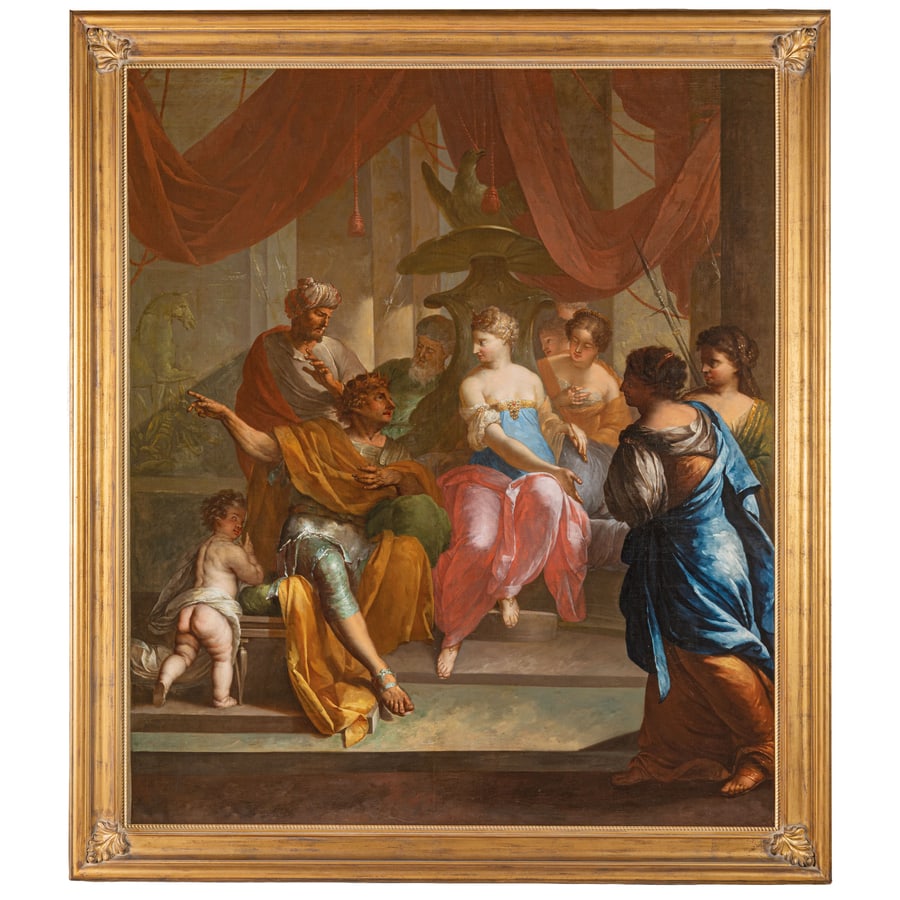 PIETRO LIBERI: (Padova, 1605 o 1614 - Venezia, 1687) MARCO LIBERI (Venezia, 1644 circa - dopo il 1691) Zenobia medita di uccidere il marito Settimio Odenato (1670-1680) Olio su tela, cm 198,3X170,8 Provenienza: