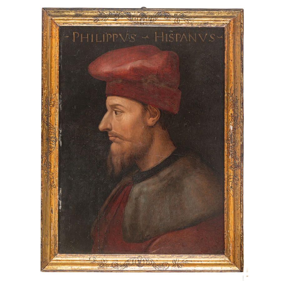 PITTORE FIORENTINO DEL XVI SECOLO: Ritratto di Filippo Scolari detto Pippo Spano Olio su tavola, cm 60,5X44,5 Il dipinto è stato dichiarato di straordinario interesse storico artistico e sottoposto a regime di notifica, non
