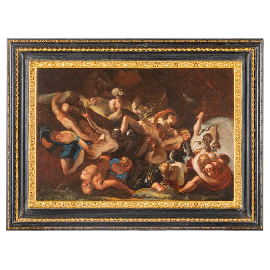 PITTORE VENETO DEL XVI-XVII SECOLO: Giudizio Universale Olio su carta applicata su tela, cm 40X59,5 Provenienza: Collezione privata