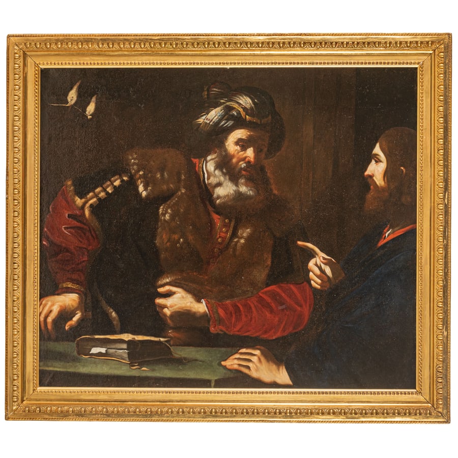 ERCOLE GENNARI: (Cento, 1597 - Bologna, 1658) Cristo e Nicodemo Olio su tela, cm 106X123,5 Figlio di Benedetto e fratello di Bartolomeo, Ercole Gennari studiò medicina per intraprendere la professione di