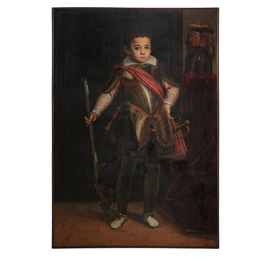 CLAUDIO RIDOLFI: (Verona, 1570 circa - Corinaldo, 1644) Ritratto di Federico Ubaldo di Urbino armato Olio su tela, cm 120X83 Provenienza: Milano, collezione privata La tela raffigura Federico Ubaldo della Rovere