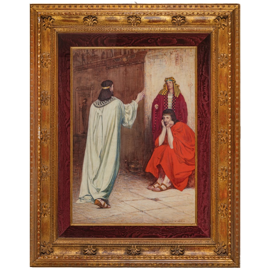 GRIEVE WALTER GRAHAM: Gran Bretagna, 1872 - 1937 Giuseppe davanti al Faraone Firmato Walter G Grieve in basso a destra Tecnica mista su carta, cm 69X48,5