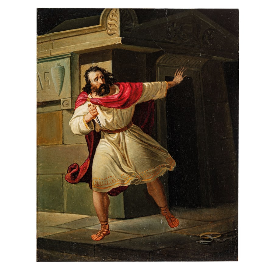 CARLO ARIENTI: Arcore Brianza 1801 - Bologna 1873 Scena storica Olio su tavola, cm 32,5X25,8 Attivo principalmente a Milano Arienti si è formato presso l'Accademia di Belle Arti di Brera. Inserito in un