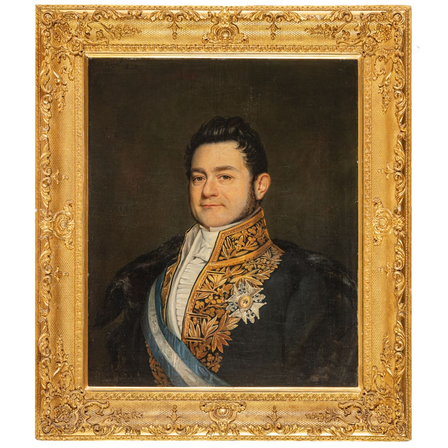 ADOLPH D RINCK: Metz, 1802 - New York, 1895 Ritratto del Generale Bernardo O'Higgings Firmato Ad Rinkc e datato 1836 Berlino in alto a sinistra Olio su tela, cm 73X60
