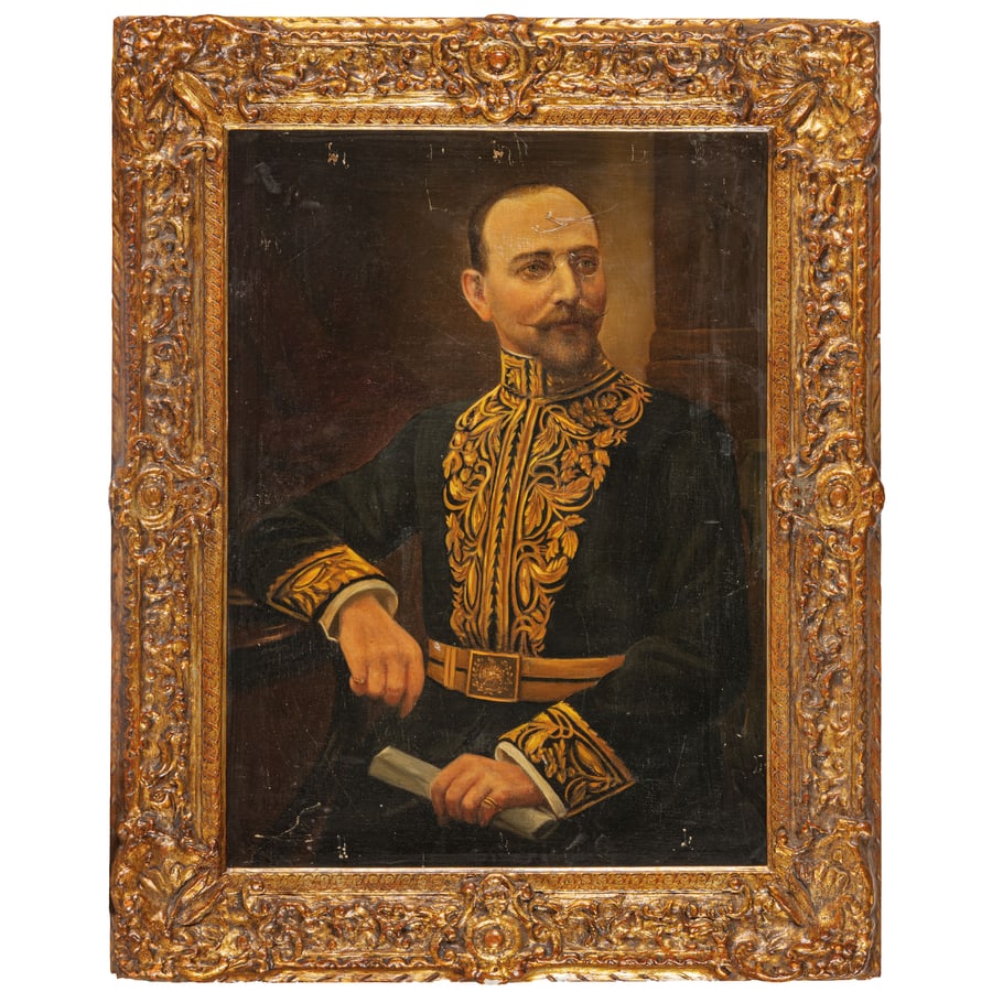 PITTORE DEL XIX SECOLO: Ritratto di diplomatico in alta uniforme Olio su tela, cm 76X55