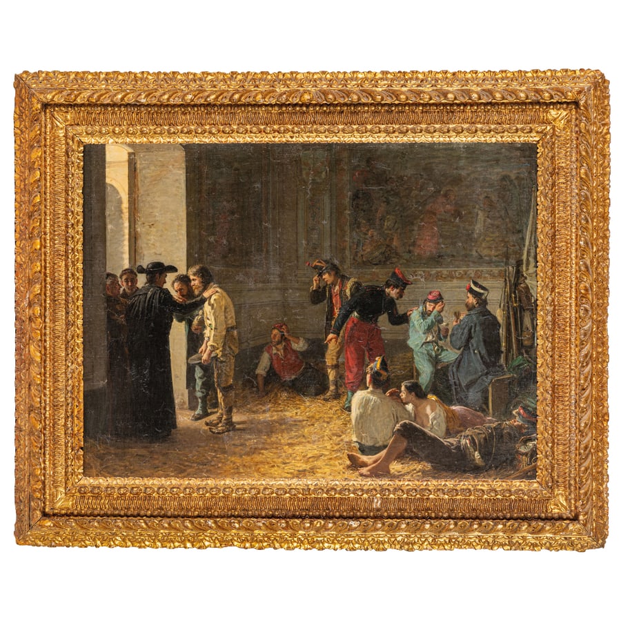 GIOACCHINO TOMA: Galatina, 1836 - Napoli, 1891 Visita del Vescovo ai carcerati Firmato G Toma e datato 1861 in basso a sinistra Olio su tela, cm 78,5X105,5 Provenienza: Italia, collezione privata Bibliografia: A De Ri