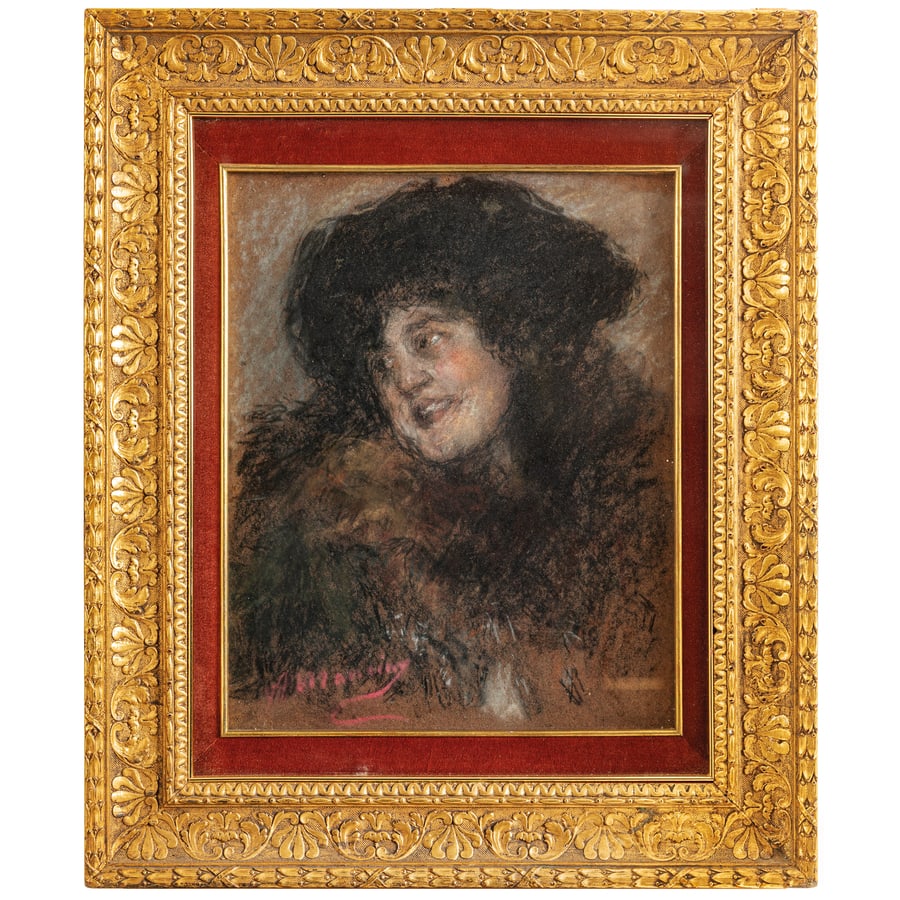 ANTONIO MANCINI: Albano Laziale, 1852 - Roma, 1930 Ritratto femminile Firmato A Mancini in basso a sinistra Carboncino, gessetto e pastelli su carta, cm 41,8X34 Provenienza: Genova, collezione privata L'opera è