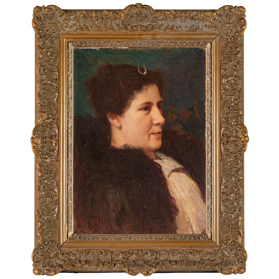 EMILE JEAN BAPTISTE PHILIPPE BIN: Parigi, 1825 - Marly-la-Ville, 1897 Ritratto di signora Firmato G Bin, e datato Janvier 1892 in basso a sinistra Olio su tela, cm 45X32 Provenienza: Milano, collezione privata Fu avviato sin da giovan