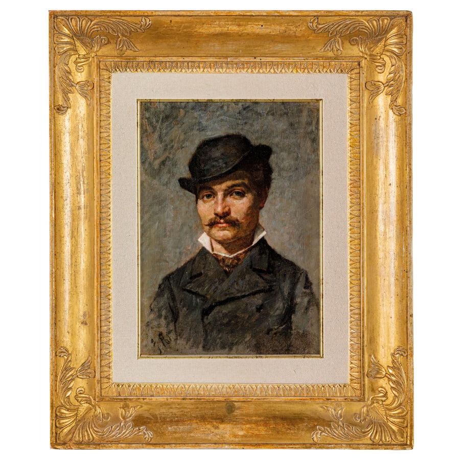 GIOVANNI FATTORI: Livorno, 1825 - Firenze, 1908 Ritratto d'uomo Firmato G Fattori in basso a sinistra Olio su tela, cm 33X24,5 Provenienza: Italia, collezione privata L'opera è archiviata dal Prof D Durbè con