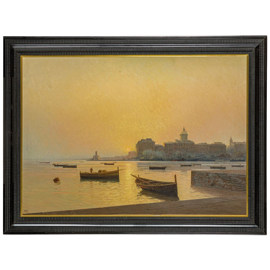 AURELIO CATTI: Palermo, 1895 - 1966 Barche nel porto Firmato A Catti in basso a sinistra Olio su tela, cm 100X140 Provenienza: Roma, Christie's, 23 maggio 2000 lotto n. 172 Milano, collezione privata Figlio del pitt